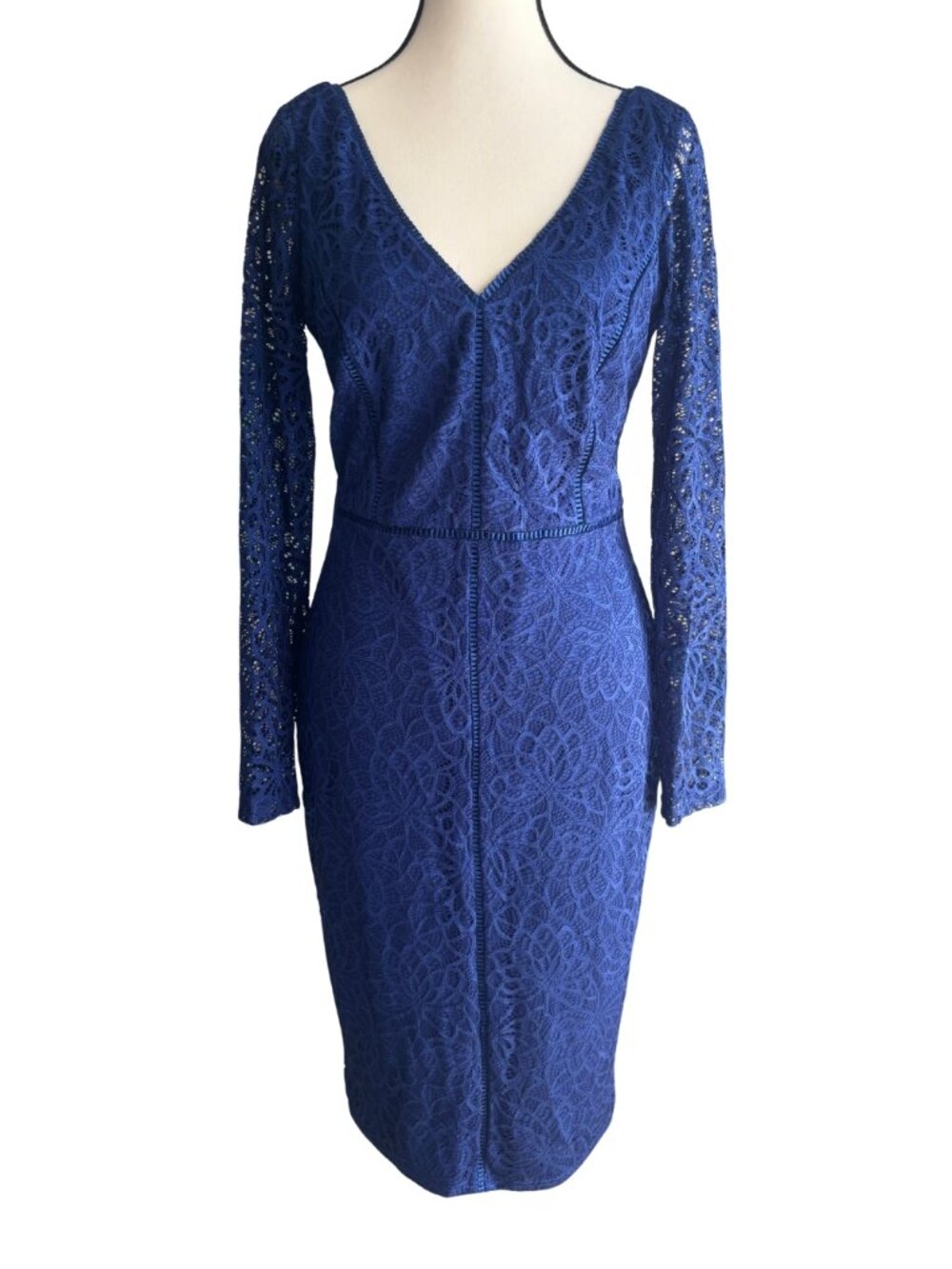 LE CHATEAU COBALT BLUE GORGEOUS LACE DRESS, SZ. M